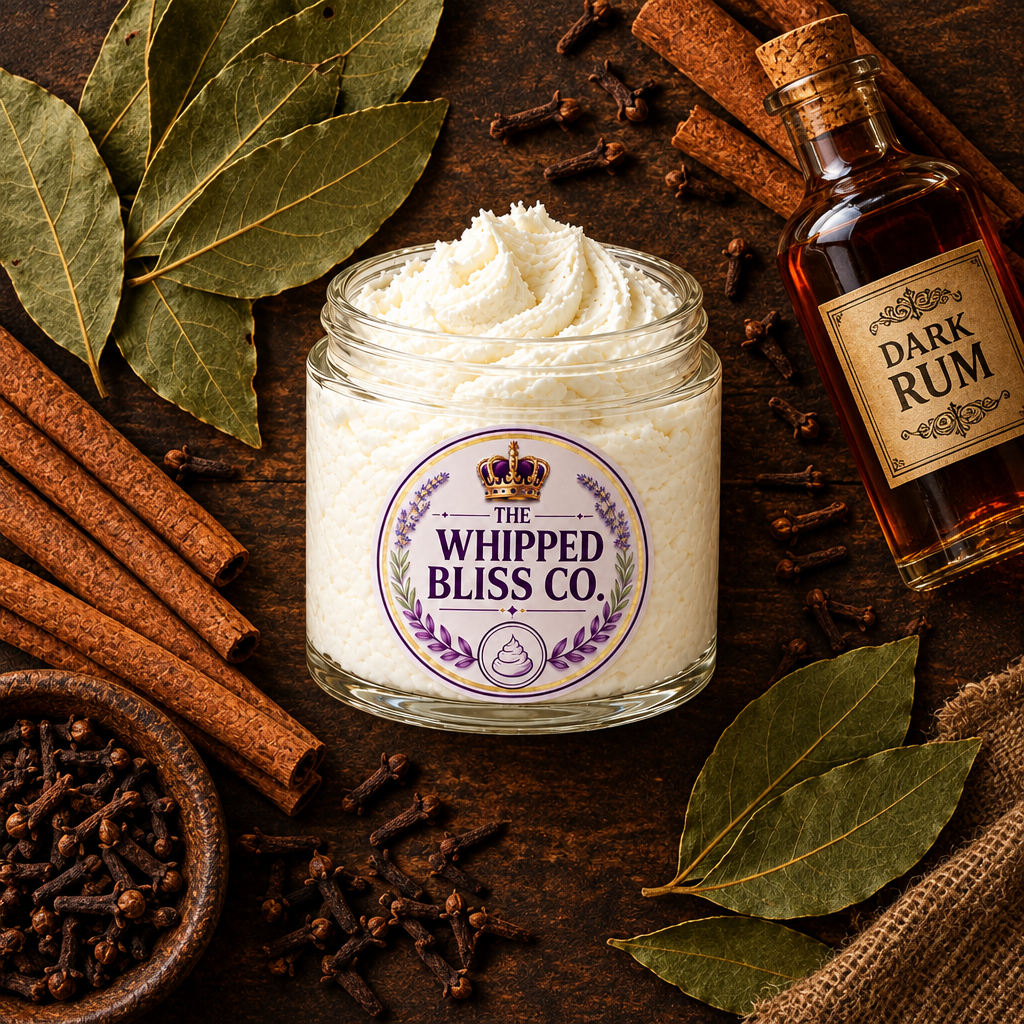 Bay Rum Body Butter ingredient flat lay