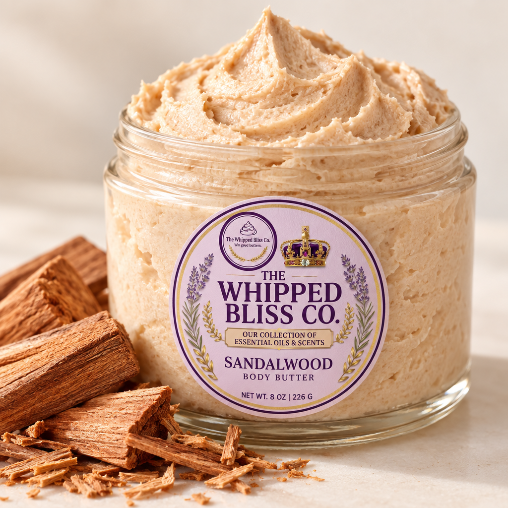 Close-up of whipped sandalwood body butter texture