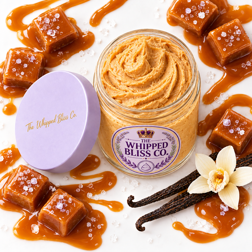 Caramel Body Butter styled with caramel candies