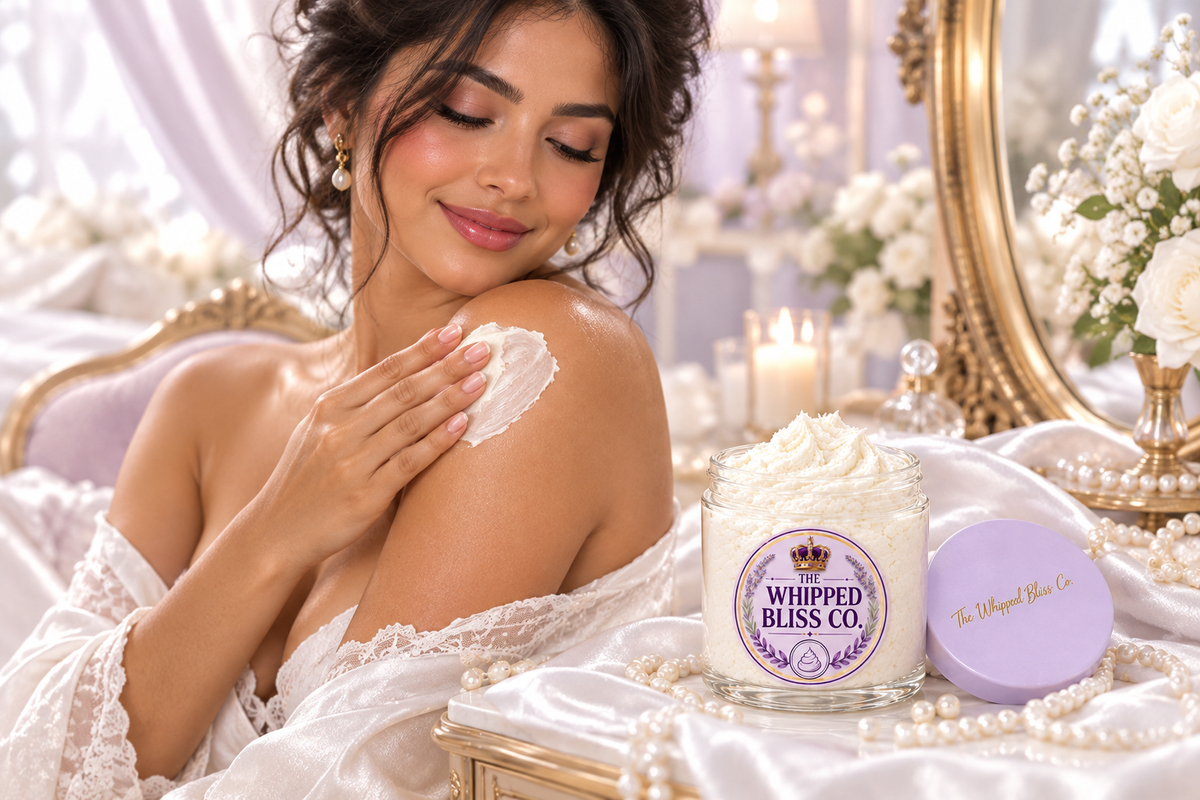 Woman applying Moonlit Cashmere Body Butter at an elegant dressing table