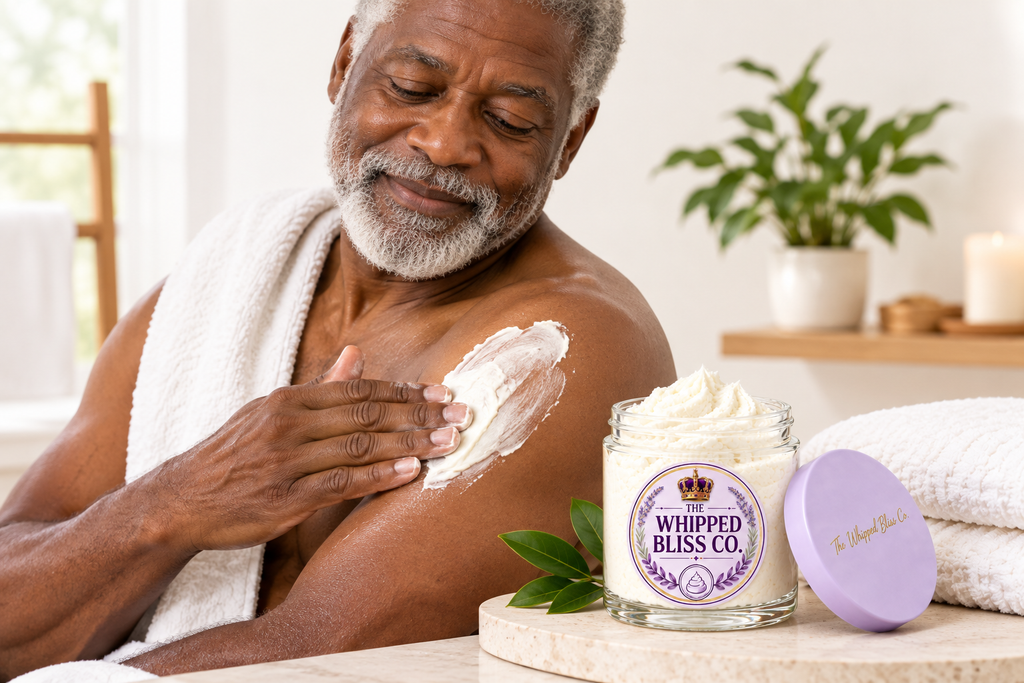 Man applying Shea Body Butter in a spa setting
