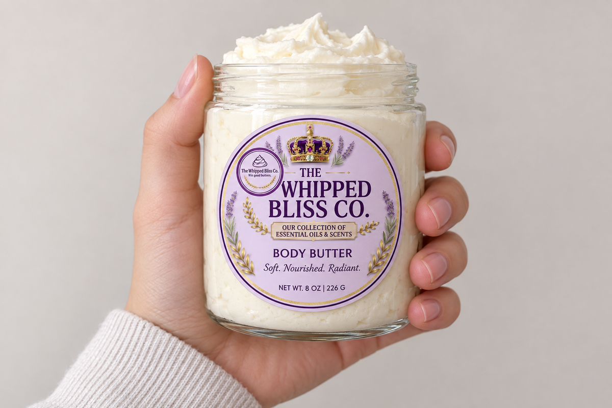 Red Cherry Body Butter jar scale reference in hand