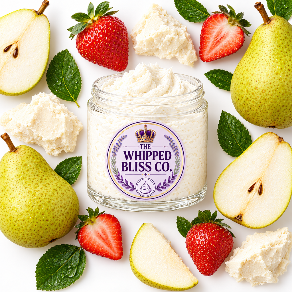 Pearberry Body Butter ingredient flat lay