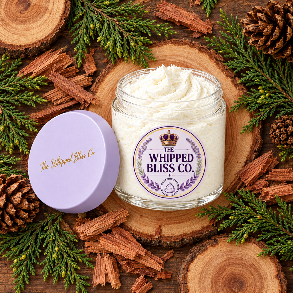 Cedar Body Butter ingredient flat lay