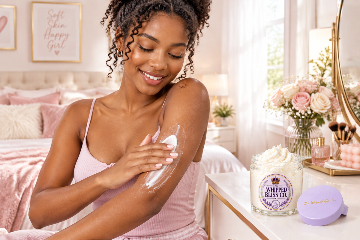 Young woman applying Cherry Almond Body Butter