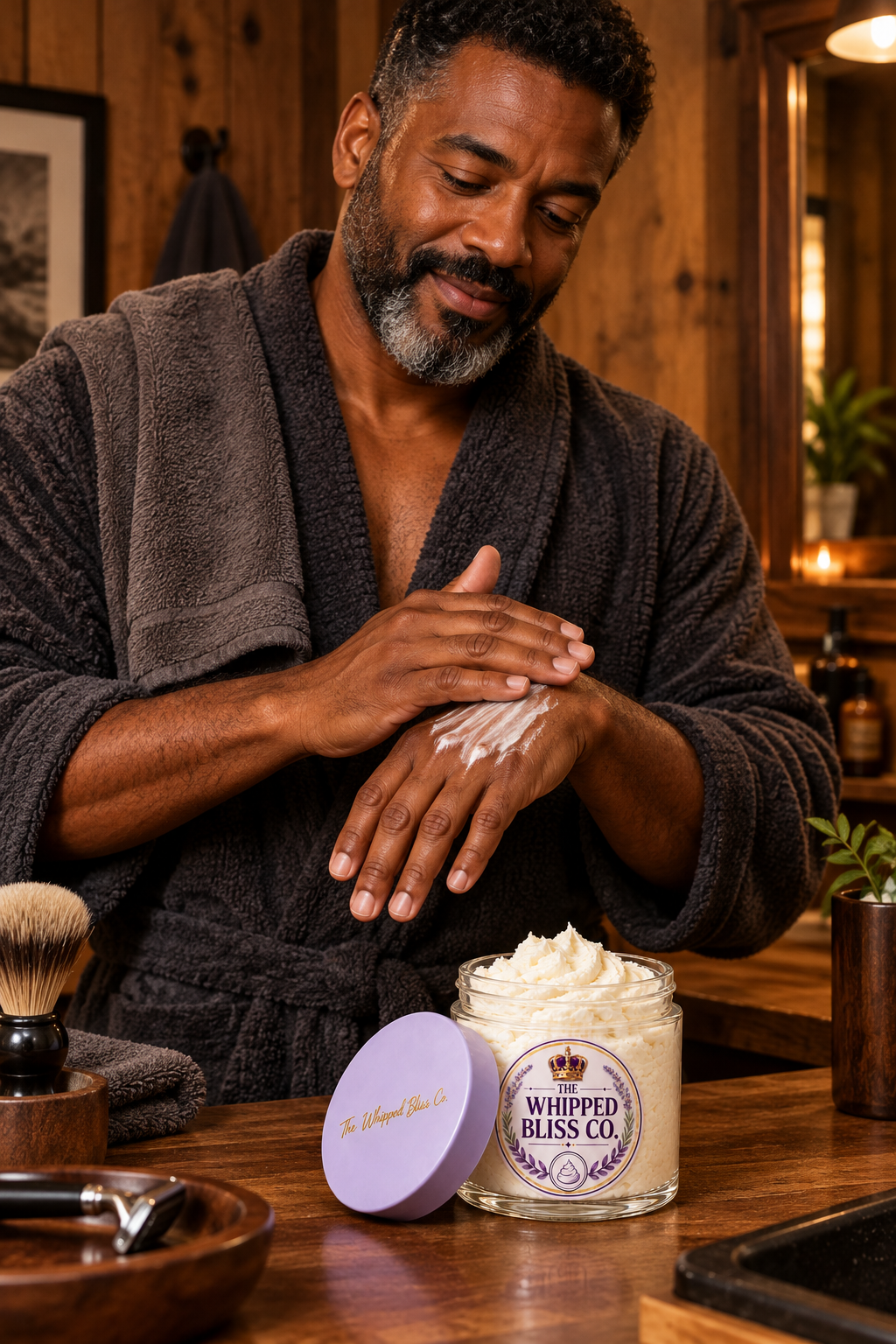 Man applying Bay Rum Body Butter after a shave