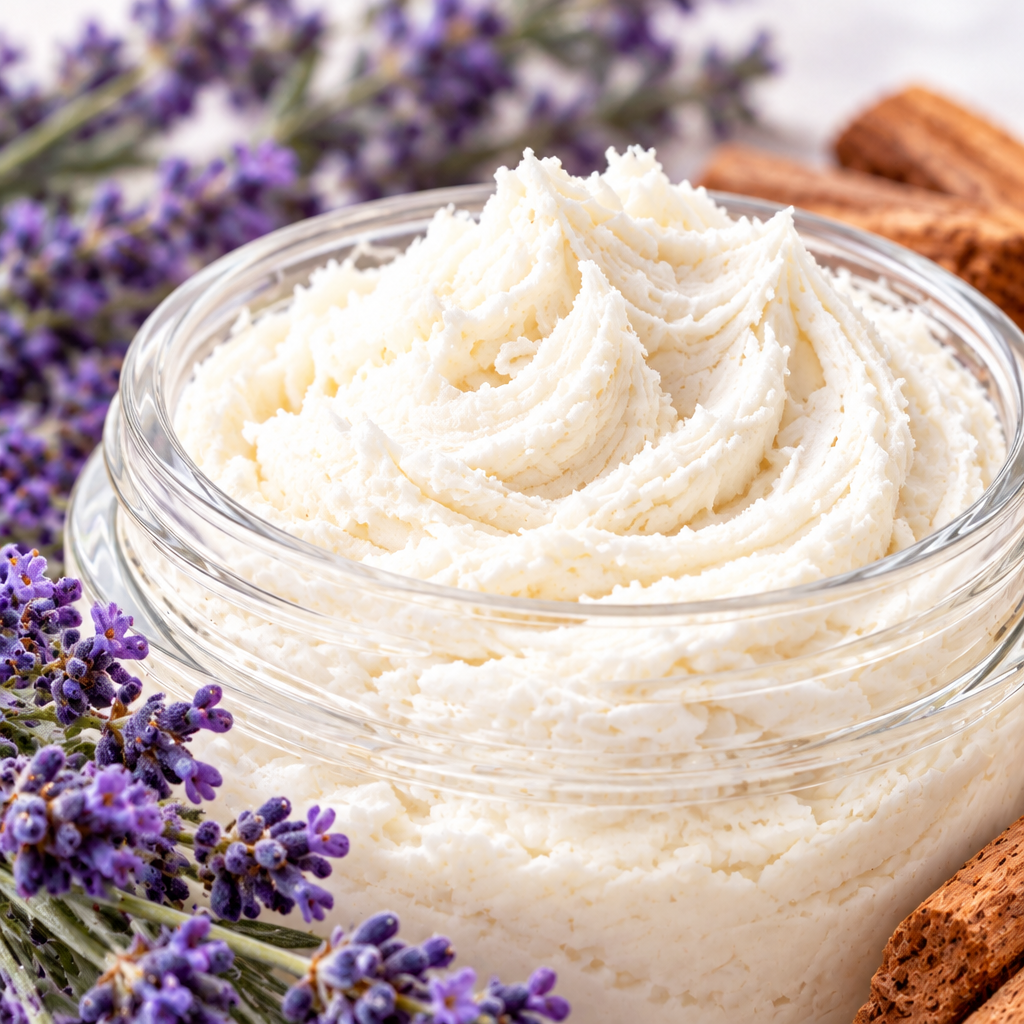Sandalwood and Wild Lavender Body Butter texture close-up