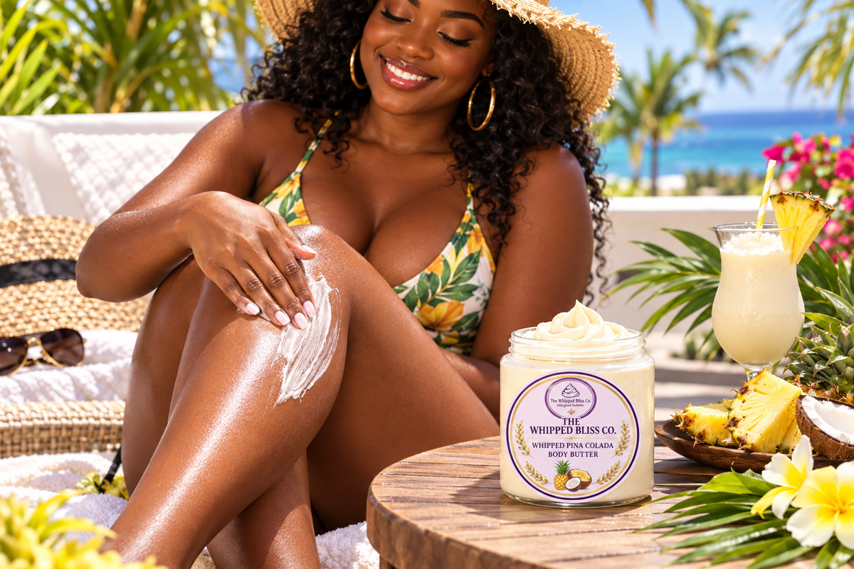 Woman relaxing with pina colada body butter