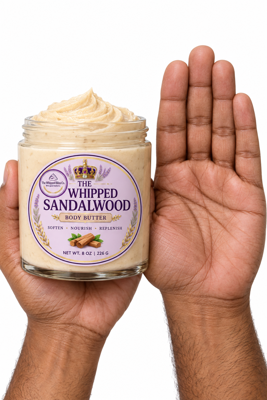 Scale reference of sandalwood body butter jar