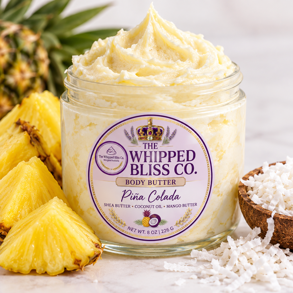 Close-up of whipped pina colada body butter texture