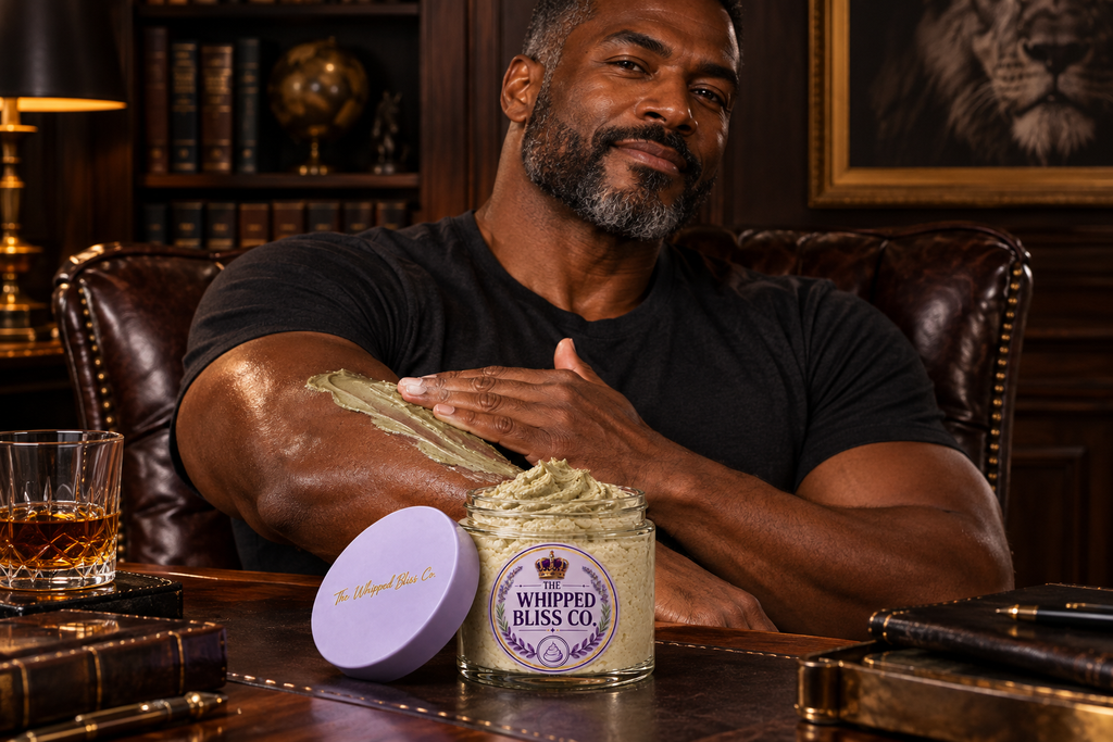 Man applying Smoky Vetiver Body Butter in a study