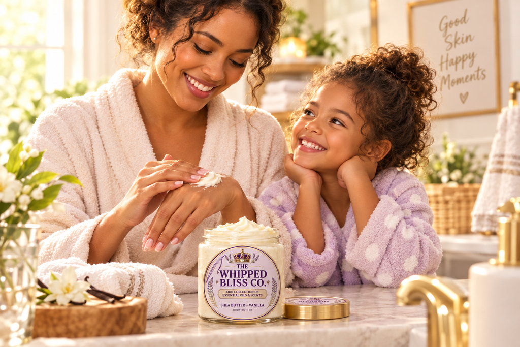 Mother and daughter with warm vanilla sugar body butter