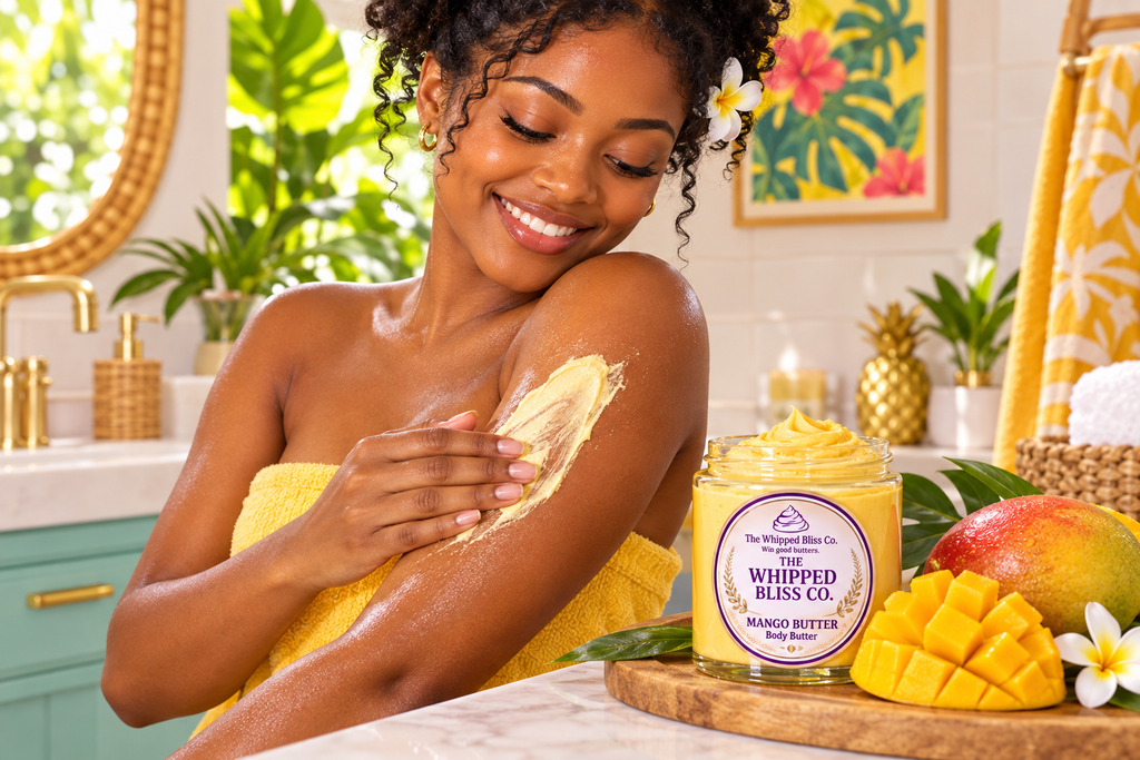 Woman applying mango body butter