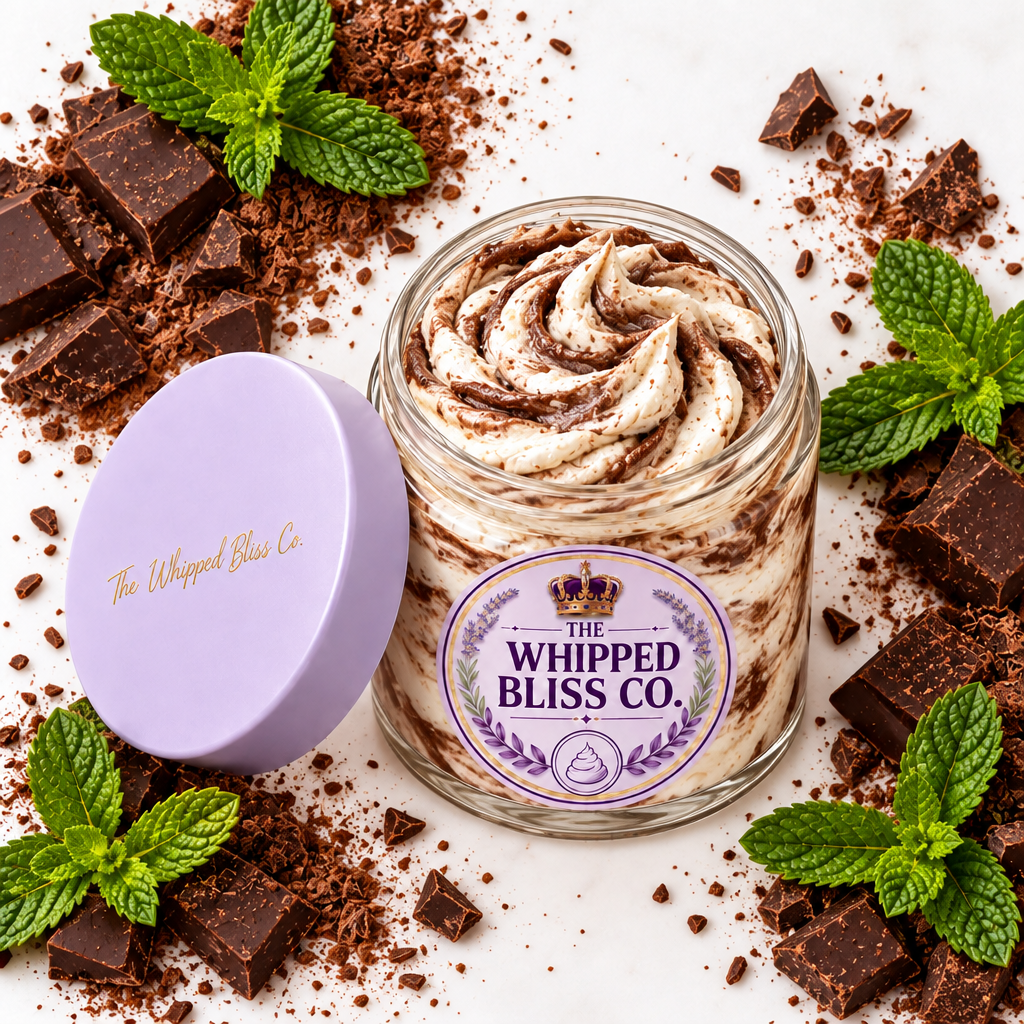 Chocolate Mint Body Butter ingredient flat lay