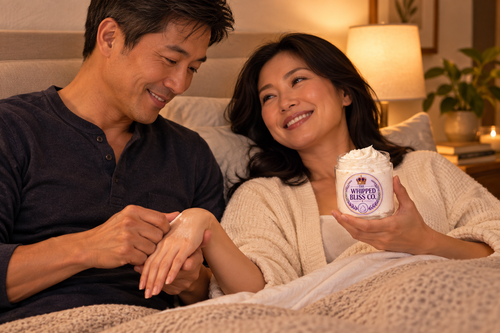 East Asian couple relaxing in a cozy bedroom