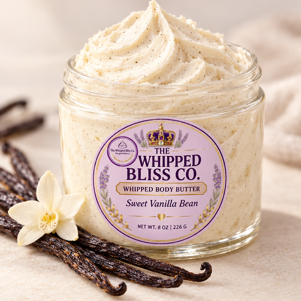 Close-up of whipped sweet vanilla bean body butter texture