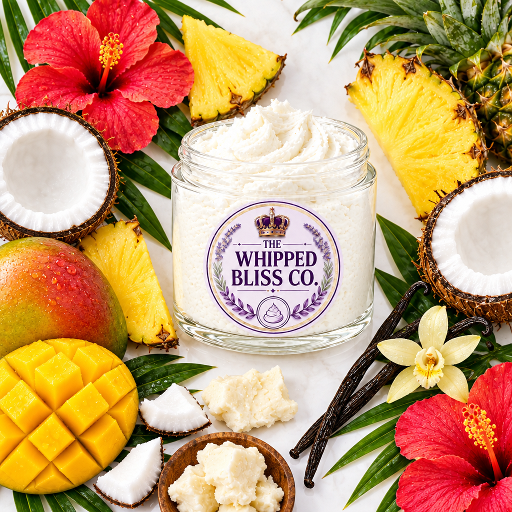 Island Life Body Butter ingredient flat lay
