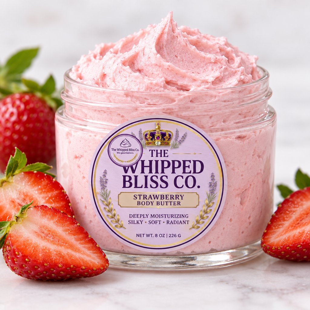 Close-up of whipped strawberry body butter texture