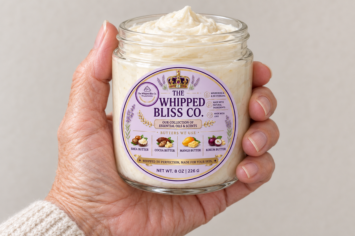 Bergamot Body Butter jar scale reference in hand