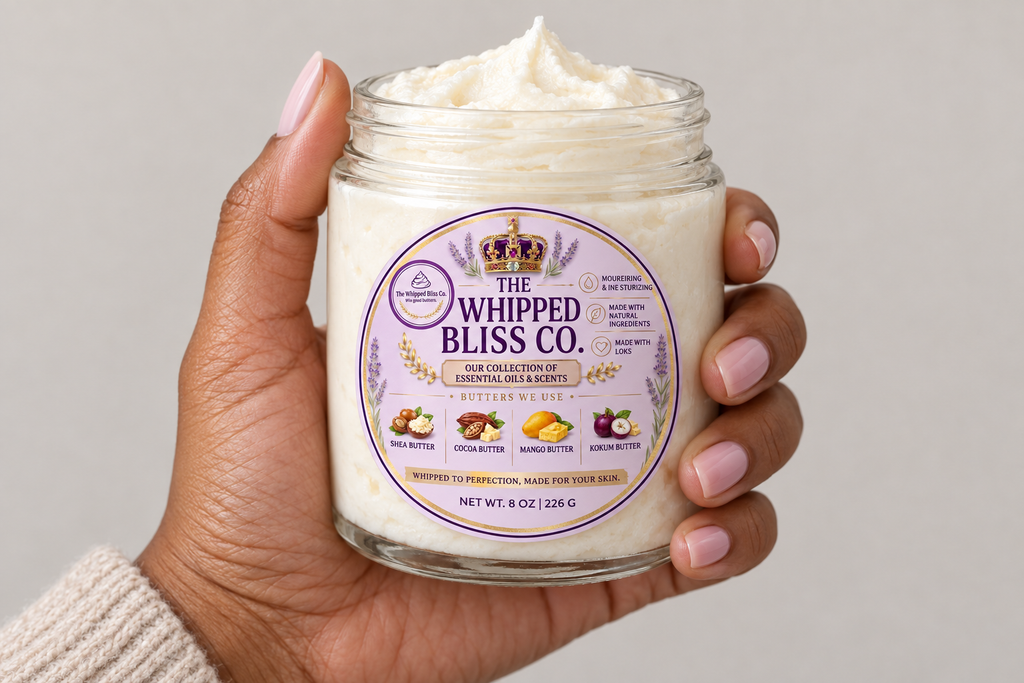 Peaches & Cream Body Butter jar scale reference in hand
