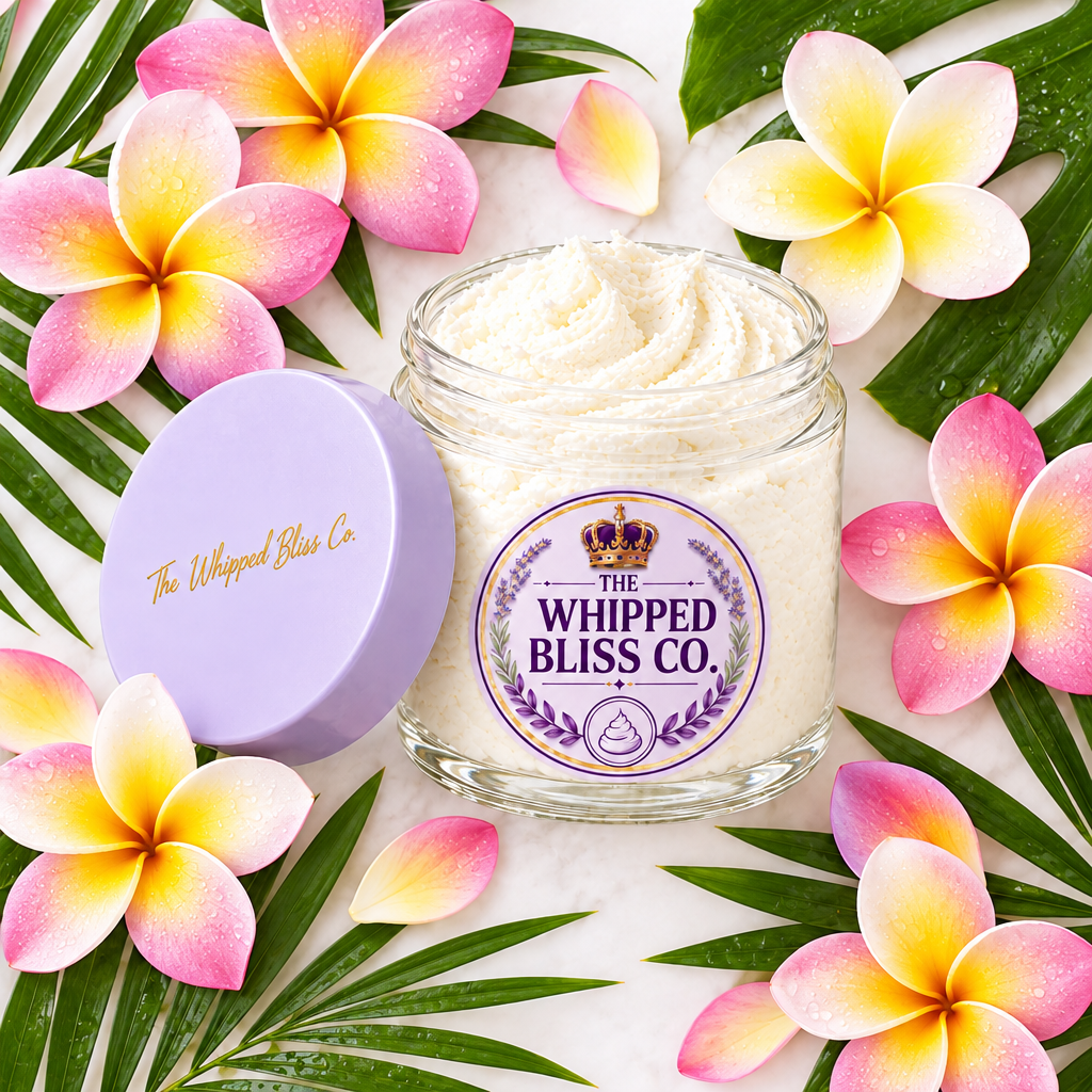 Plumeria Body Butter ingredient flat lay